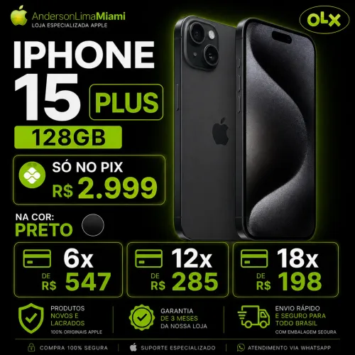 IPHONE 15 PLUS 128GB PROMOÇÃO SO NO PIX, LOJA NO RIOMAR, ACEITAMOS CARTÃO.