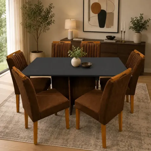 mesa de jantar helo 160x90 com vidro e 6 cadeiras marselha- ENTREGA HOJE!!