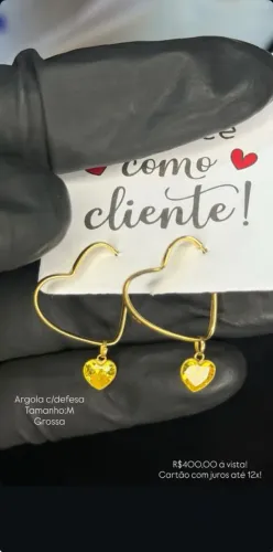 Argola coração ouro 18k
