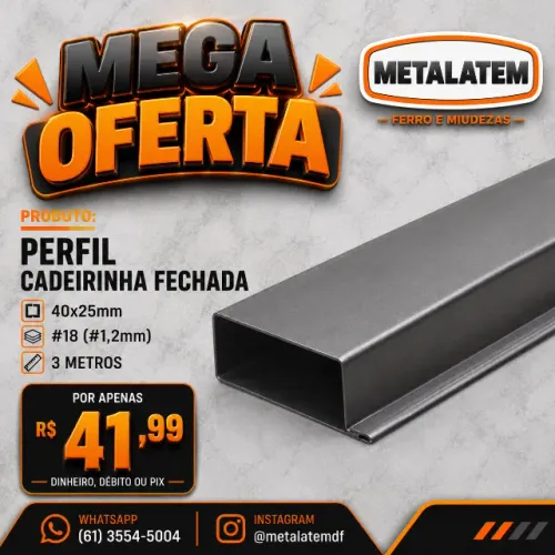 Perfil Cadeirinha Fechada 40x25mm #18 (#1,2mm) 3m