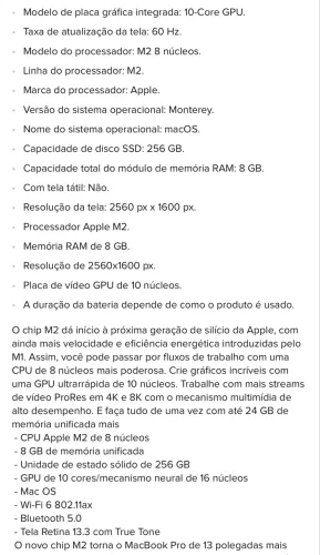 Vendo um um Mecbook pró Retina ano 2022