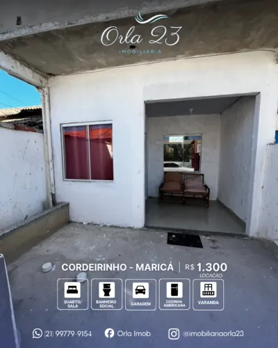 CORDEIRINHO, ORLA 23 IMOBILIÁRIA ALUGA! EXCELENTE KITNET MOBILHADA EM MARICÁ.