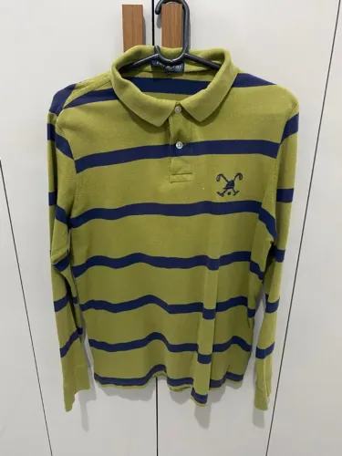 Camiseta Manga Longa Polo Play Listrada Verde Escuro