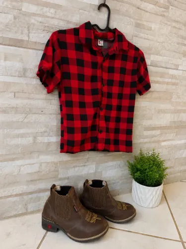 Kit Festa Junina Infantil - Camisa Xadrez + Botina Country