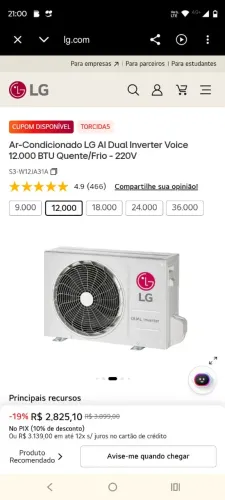 Vendo ar condicionado LG 12.000btus