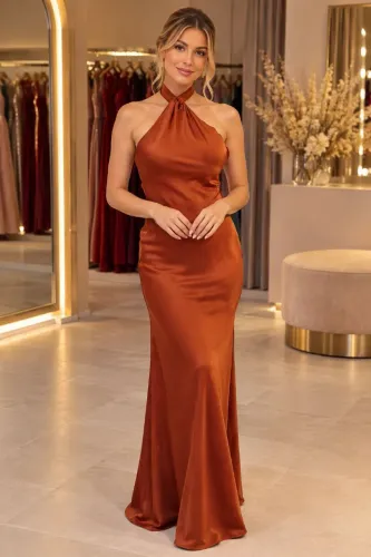 Vestido de Festa Terra Cota - Tamanho P / 34 / 36 com bojo e forrado