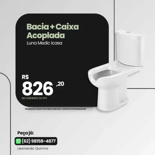  Vaso Sanitário Bacia Caixa Acoplada Duplo Acionamento branca LUNA MEDIC ICASA