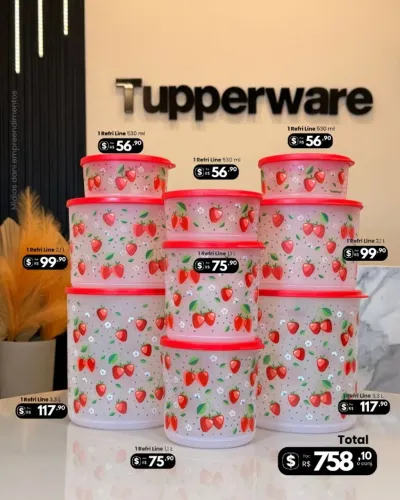 Tupperware Kit 9 Peças PDA Refri Line Morangos