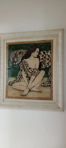 Quadro pintado a mão, moldura e vidro