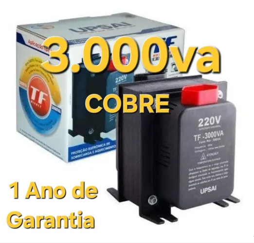 Transformador 3.000va Cobre com protetor térmico