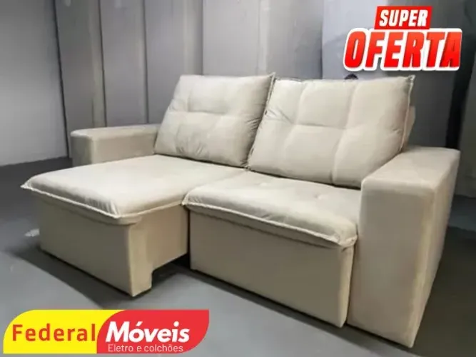 Sofá 2,00m BEGE Retrátil e Reclinável Veludo D33 (NOS CHAME NO WHATSAPP)