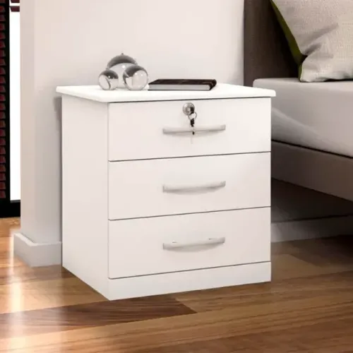 Mesa de Cabeceira Luxo Branco 3 Gavetas JL Móveis - Entrega Rápida! 