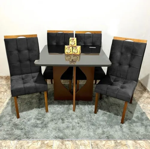 Mesa de Jantar 120×80 Cinamono/Preto com 4 Cadeiras Zafira tt87