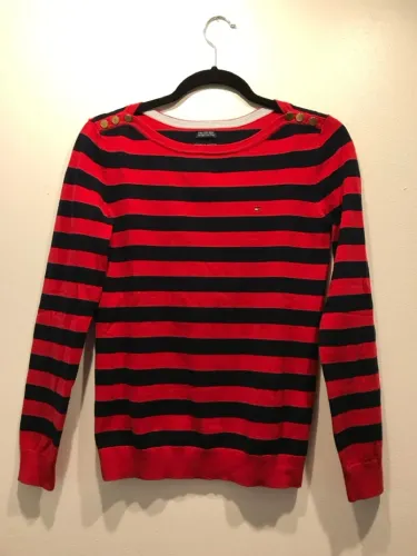 Suéter listrado vermelho e preto Tommy Hilfiger