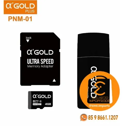 Cartão de Memoria Classe 10 4GB Com 2 Adaptadores Sd A'Gold PNM-01