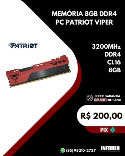 Memória 8GB DDR4 PC Patriot Viper