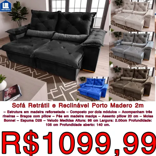 Sofá retrátil e reclinável com molas 2 metro
