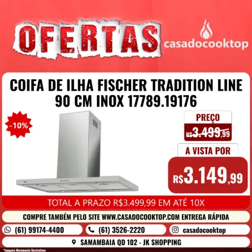 COIFA DE ILHA FISCHER TRADITION LINE 90 CM INOX 17789.19176