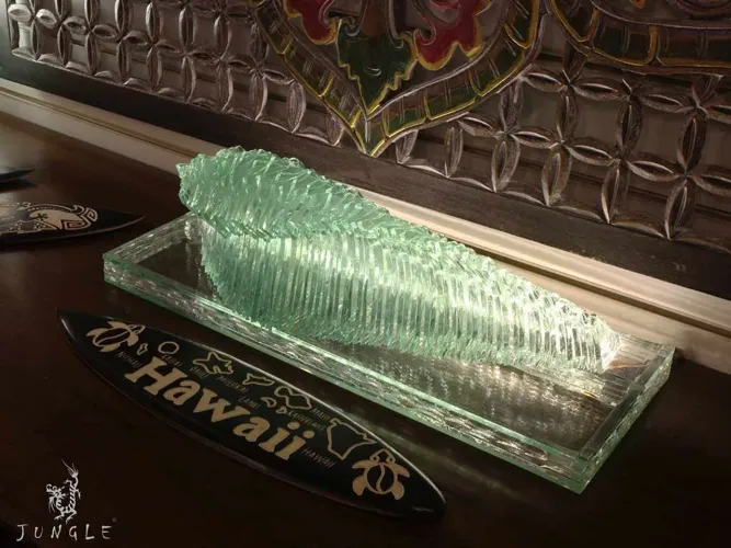 Abajur Escultura Onda De Vidro Bali - Luminária Decorativa Artística Luxo
