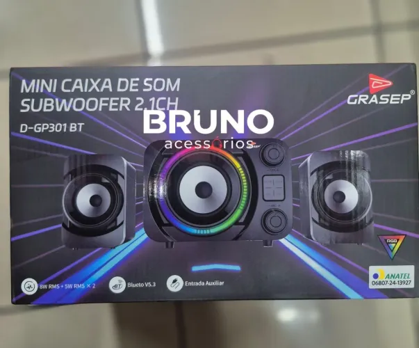 Caixa de som subwoofer 2.1 grasep Bluetooth com Led PC gamer