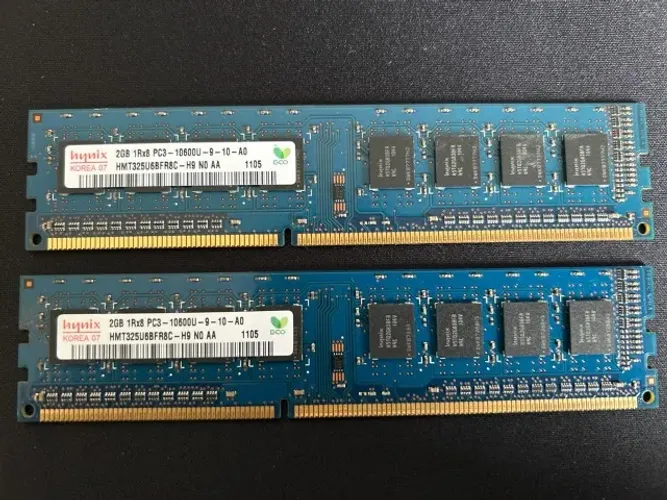 Kit 2 Memórias RAM Hynix 2GB DDR3 1333MHz PC3-10600U - Total 4GB