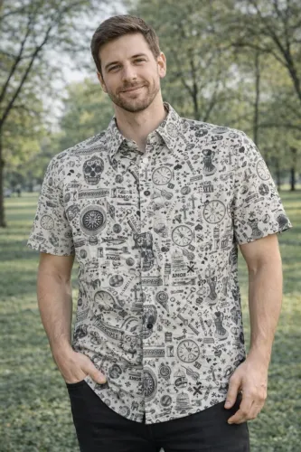 Camisa Botão Masculina Estampa Caveira Viagem 100% Algodão