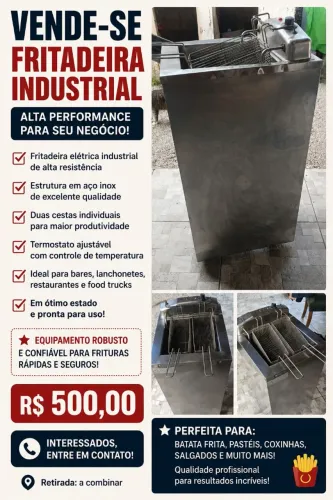 Fritadeira Industrial Elétrica em Inox - Excelente Estado | R$ 500,00