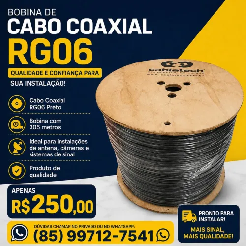 Bobina Cabo Coaxial RG06 preto