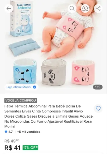 Faixa abdominal para cólica em bebês . Nova, nunca usada