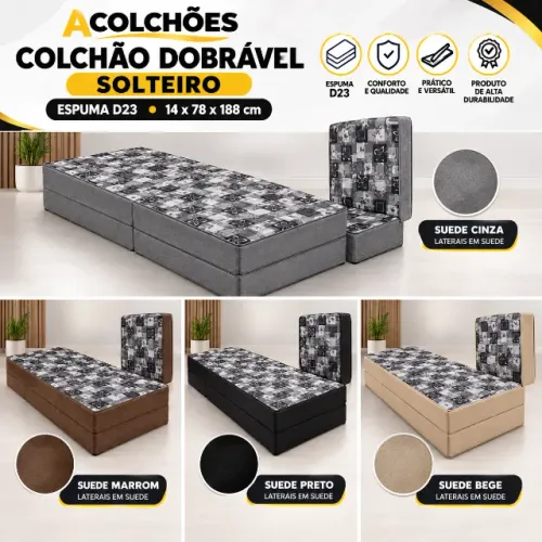 Colchão Dobrável Solteiro Espuma D23 - Acolchões