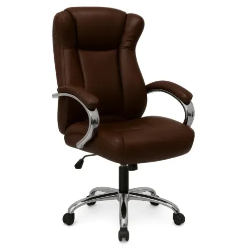 Cadeira Presidente Escritório Base Cromada Corino Marrom Café Conforto Premium 31402