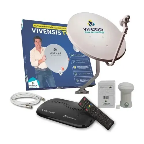 Kit Receptor Digital Vx10 Vivensis + Lnbf Ku + Cabo + Antena ku 60cm