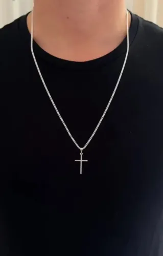 Corrente Cordão Prata 925 Masculina Legítima Pingente Cruz - Produto Novo