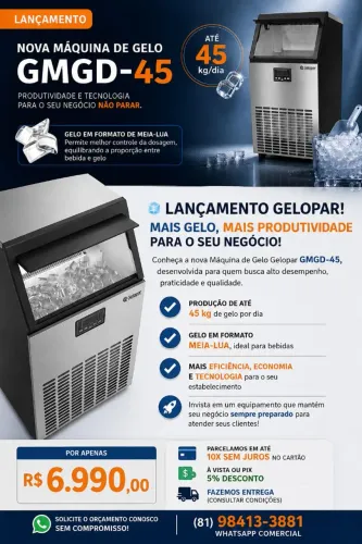 Máquina de Gelo Gelopar com capacidade para 45kg dia em até 10x sem juros