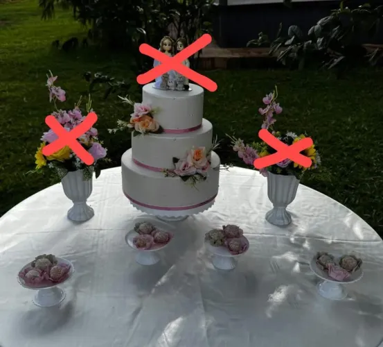 Kit Decoração de Festa com 7 Peças em Acrílico + Bolo Fake de 3 Andares