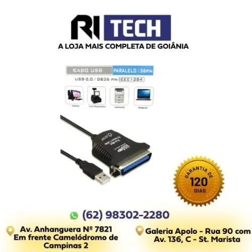 Cabo Conversor USB para Paralelo DB36 LPT 36 Pinos - Impressora Epson LX300
