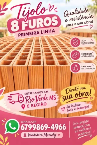 TIJOLOS 8 FUROS PRIMEIRA LINHA DIRETO NA SUA OBRA