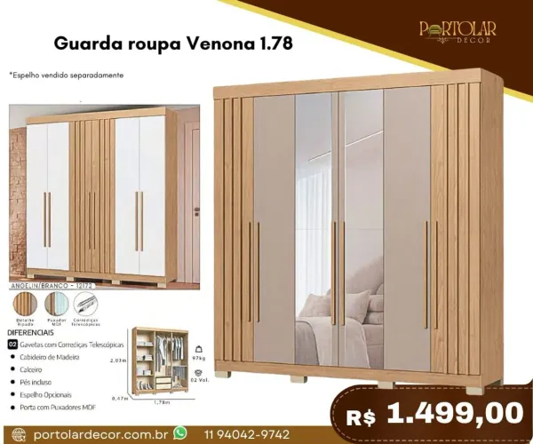 Guarda Roupa Venona 1.78 - à pronta entrega