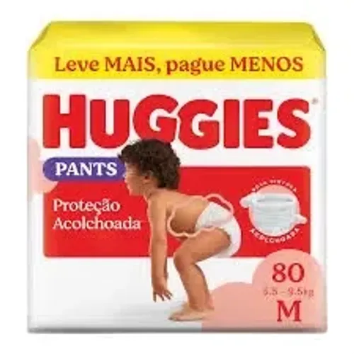 Fralda Huggies Pants Roupinha Proteção Acolchoada Tamanho M 80 Unidades Descartáveis
