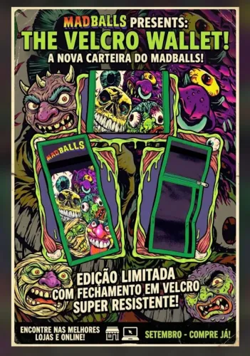 CCarteira com velcro tema anos 80 e 90 op fico retro vintage surf skate