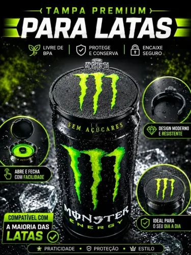 Tampa para Lata Monster Energy Reutilizável Proteção para Latas