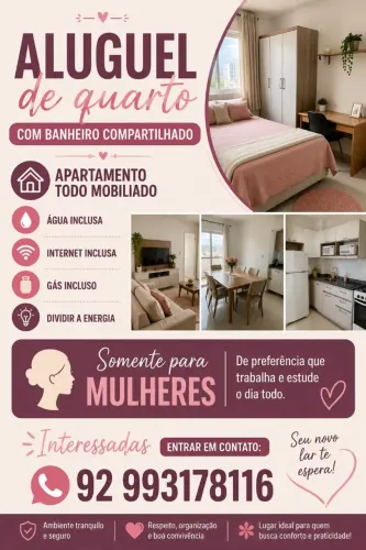 Alugo um quarto todo mobiliado com banheiro social, CD ELIZA MIRANDA