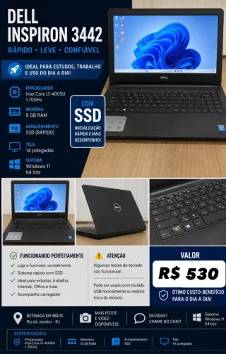 NOTEBOOK DELL INSPIRON 3442 - SSD + 8GB RAM - WINDOWS 11