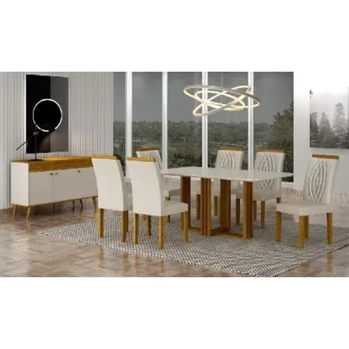 Mesa Jade vidro off white c 6 cadeiras
