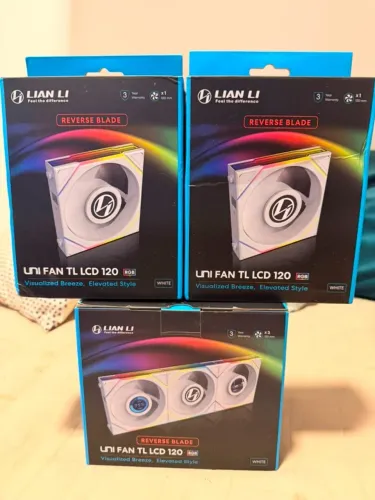 Kit 5 Fans Lian Li UNI Fan TL LCD 120 Reverse Blade White + Controladora Nova