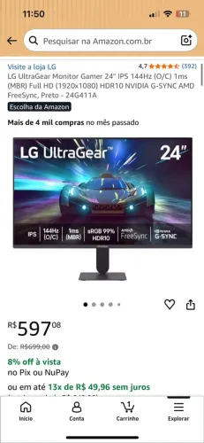 LG UltraGear Monitor Gamer 24" IPS 144Hz (O/C) 1ms (MBR) Full HD