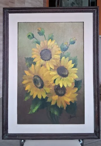 Quadro óleo em tela Girassois 40X60 ass: Cleuza Maciero1971