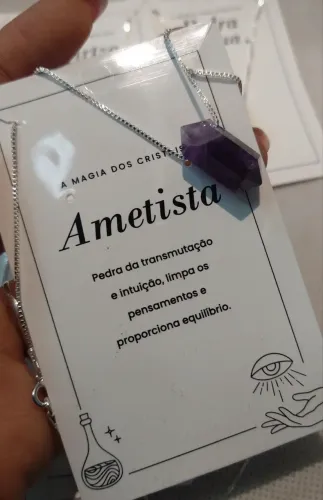 Colar pedra natural ametista Prata 925