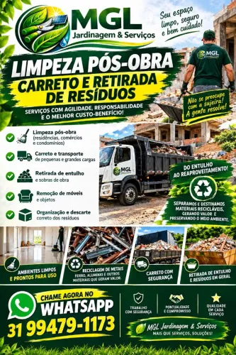 LIMPEZA PÓS-OBRA + CARRETO | RETIRADA DE ENTULHO E RESÍDUOS 