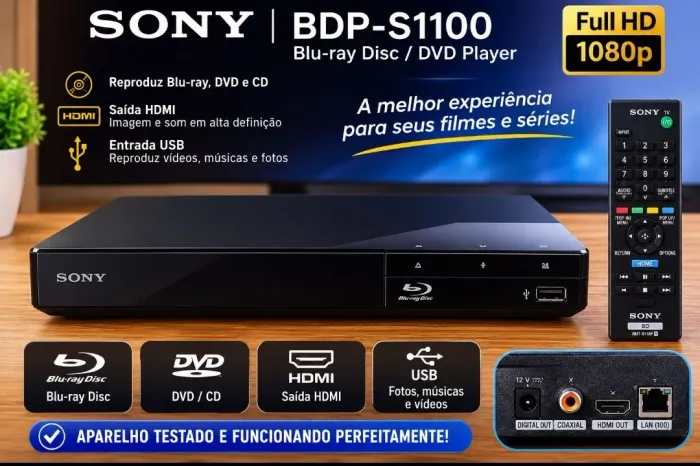 Blu-ray Sony BDP-S1100 - Completo com Controle Remoto